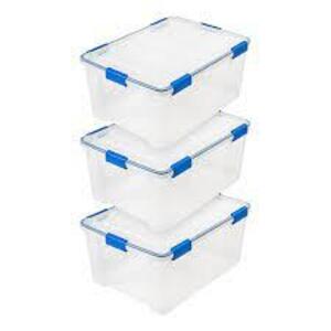 DESCRIPTION: (3) CLEAR STORAGE TOTE SIZE: 60 QT RETAIL$: $84.99 TOTAL QTY: 3