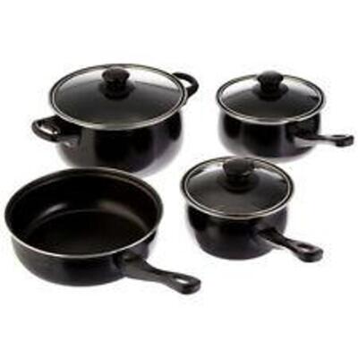 GIBSON 7PC CASSELMAN NON-STICK CARBON STEEL COOKWARE SET RETAILS FOR $26.99