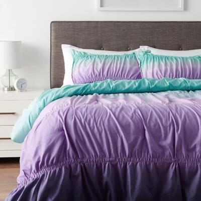 Casa Ombre Ruched 3 Piece Comforter Set, Queen