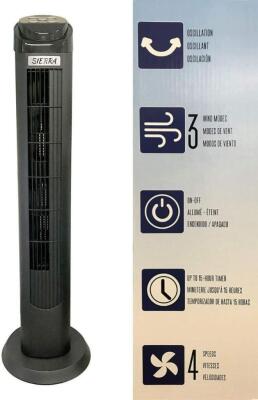 Sierra Quiet Oscillating 4 Speed 40 inch Tower Fan with Remote Control