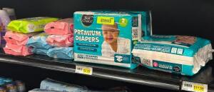 (11) PACKS OF ASSORTED DIAPERS AND BABY WIPES