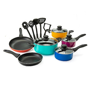 VREMI THE SIZZLA 15PC COLOR POP ALUMINUM NONSTICK COOKWARE & UTENSIL SET RETAILS FOR $83.00