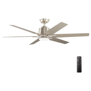 HOME DECORATORS COLLECTION KENSGROVE 54" INTEGRATED LED BRUSHED NICKEL CEILING FAN WITH LIGHT AND REMOTE CONTROL RETAILS FOR $184.00