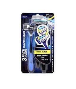 DESCRIPTION: (2) PACKS OF (3) RAZORS BRAND/MODEL: RAZORMAX INFORMATION: TRIPLE BLADD W/ALOE STRIP RETAIL$: $12.99/EA QTY: 2