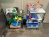 (2) SMALL WIRE SHELVES W/ CONTENTS - ASSORTED LABELS OFFICE SUPPLIES