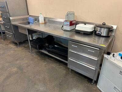 10' X 30" ALL STAINLESS COUNTER W/ LEFT SIDE SINK