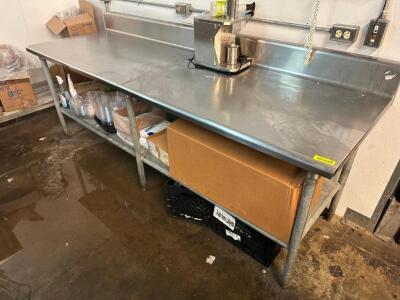 8' X 30" STAINLESS TABLE W/ 4" BACK SPLASH.