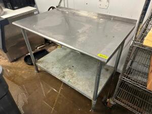 4' X 30" STAINLESS TABLE W/ 1" BACK SPLASH.