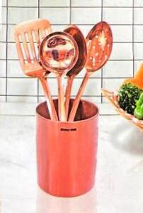 SHARPER IMAGE COPPER STAINLESS STEEL UTENSIL SET AND HOLDER RETAILS FOR $16.99