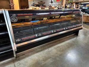 HUSSMANN 12' CURVED GLASS REFRIGERATED DELI CASE.