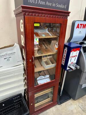 SINGLE DOOR WOODEN HUMIDOR. LOCKED, NO KEY.