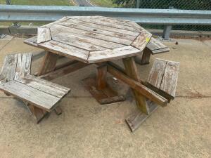 45" WOODEN PATIO TABLE W/ BENCH SEATS