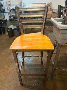 (2) 30" METAL BAR STOOLS W/ WOODEN SEATS