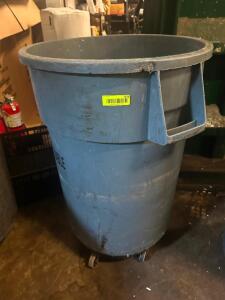 (3) 44 GALLON RUBBERMAID BRUTE TRASH CANS W/ DOLLYS