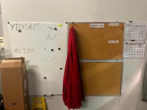 DRY ERASE BOARD AND (2) CORK BOARDS.