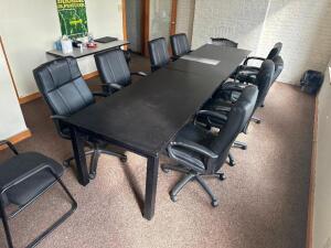 LONG CONFERENCE TABLE WITH (8) ROLLING CHAIRS