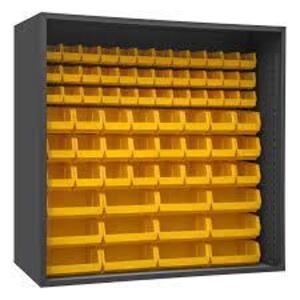 DESCRIPTION: (1) ENCLOSED BIN SHELVING CABINET BRAND/MODEL: DURHAM INFORMATION: YELLOW BINS, INCLUDED SIZE: 72" H X 48" W X 18.5" D RETAIL$: 1095.00 W