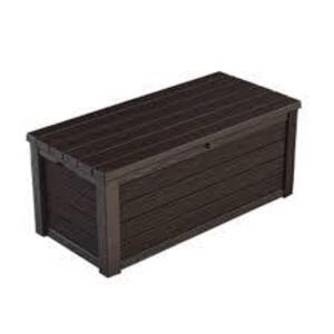 DESCRIPTION: (1) EASTWOOD DECK BOX BRAND/MODEL: KETER INFORMATION: BROWN SIZE: 63.6" X 30.4" X 7.3" RETAIL$: $349.99 EA QTY: 1