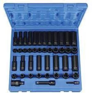 DESCRIPTION: (1) IMPACT SOCKET SET BRAND/MODEL: EVERYTHING IMPACT #1243RD INFORMATION: BLUE CARRY CASE SIZE: 3/8 DRIVE, 43 PIECES RETAIL$: $140.80 EA