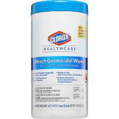 DESCRIPTION: (1) CASE OF (6) BLEACH GERMICIDAL WIPES BRAND/MODEL: CLOROX HEALTHCARE SIZE: 70 WIPES PER CONTAINER RETAIL$: $81.25 EA QTY: 1