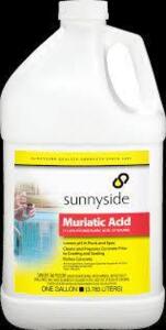 DESCRIPTION: (1) MURIATIC ACID BRAND/MODEL: SUNNYSIDE INFORMATION: 31.45% HYDROCHLORIC ACID SIZE: 1 GAL RETAIL$: $14.00 EA QTY: 1