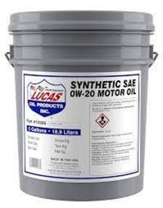 DESCRIPTION: (1) SYNTHETIC MOTOR OIL BRAND/MODEL: LUCAS INFORMATION: 0W-20 SIZE: 5 GALLON RETAIL$: $134.56 EA QTY: 1