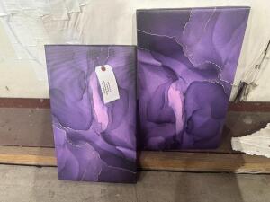 PURPLE AND GREY MARBLE INK CANVAS ART SET