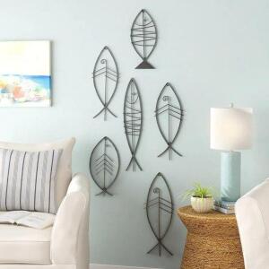 6 Piece Coastal Metal Fish Wall Decor Set