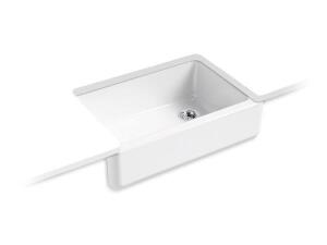 KOHLER K-5827-0 Whitehaven Self-Trimming 32.68" x 21.56" x 9.62" Under-Mount Single-Bowl Sink with Tall Apron