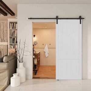 Paneled Manufactured Wood Painted Rene Barn Door with Installation Hardware Kit