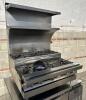 DESCRIPTION: SIX BURNER COUNTER TOP RANGE W/ BACK SPLASH AND OVER SHELF ADDITIONAL INFORMATION NATURAL GAS CONTACT For more details, simply email Bren