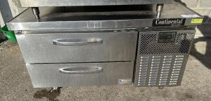 DESCRIPTION: CONTINENTAL 48" TWO DRAWER REFRIGERATED CHEFS BASE. BRAND / MODEL: CONTINENTAL ADDITIONAL INFORMATION 115 VOLT, 1 PHASE CONTACT For more