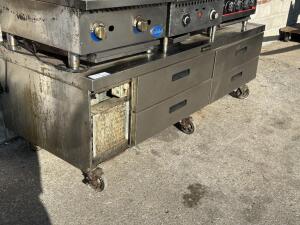 DESCRIPTION: DELFIELD 78" FOUR DRAWER CHEFS BASE. BRAND / MODEL: DELFIELD ADDITIONAL INFORMATION MISSING COMPRESSOR COVER. 115 VOLT, 1 PHASE CONTACT F