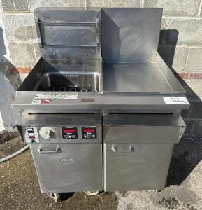 DESCRIPTION: KEATING 30 LB. ELECTRIC DEEP FRYER W/ RIGHT SIDE DUMP STATION BRAND / MODEL: KEATING ADDITIONAL INFORMATION 208 VOLT, 3 PHASE. CONTACT Fo