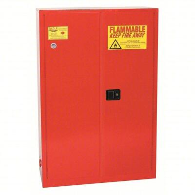 DESCRIPTION: (1) FLAMMABLES SAFETY CABINET BRAND/MODEL: EAGLE #55EC02 INFORMATION: RED SIZE: STD, 60 GAL, 0 DRUM CAPACITY, 43 IN X 18 IN X 65 IN, RED,