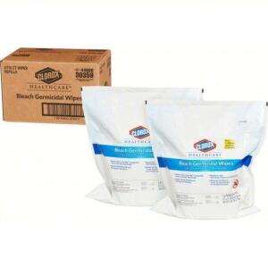 DESCRIPTION: (2) BAGS GERMICIDAL DISINFECTANT WIPES BRAND/MODEL: CLOROX/4XKR8 INFORMATION: 110 WIPES PER BAG SIZE: 12" X 12" SHEET SIZE RETAIL$: $150.