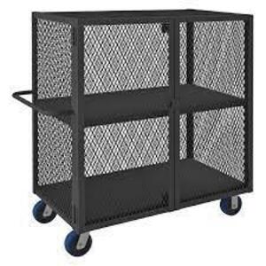 DESCRIPTION: (1) WELDED MESH SECURITY CART WITH ADJUSTABLE SHELVES BRAND/MODEL: DURHAM MFG/HTL-2448-DD3-6PU-95 INFORMATION: DAMAGES, MUST COME INTO IN