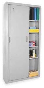 DESCRIPTION: (1) STORAGE CABINET WITH SLIDING DOORS BRAND/MODEL: SANDUSKY LEE #BA4S361872-05 INFORMATION: GREY SIZE: 36" X 18" X 72" RETAIL$: $288.30