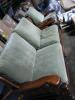 DESCRIPTION: (1) COUCH AND CHAIR MATCHING LIVING ROOM SET INFORMATION: GREEN AND PINE WOOD SIZE: 2 CUSHION COUCH AND WIDE SEAT RETAIL$: $875.00 TOTAL - 2