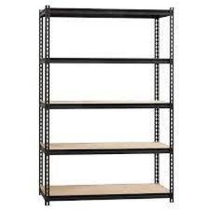 DESCRIPTION: (1) RIVET SHELVING, 5 SHELF UNIT BRAND/MODEL: IRON HORSE #20993 INFORMATION: BLACK SIZE: 72" H 48"W 18"D RETAIL$: $146.99 EA QTY: 1