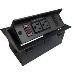 DESCRIPTION: (3) HIDDEN POP UP POWER CENTER BRAND/MODEL: ELECTRIDUCT #PDC-SW-PUB-2P-2UC-6FT-BK INFORMATION: BLACK SIZE: 2 OUTLETS WITH 2 USB SPOT RETA