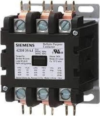 DESCRIPTION: (2) DEFINITE PURPOSE CONTACTOR BRAND/MODEL: SIEMENS #42DF35AJ SIZE: 30 FLA, 63 RES, 24 VAC, 50 HZ RETAIL$: $343.80 EA QTY: 2