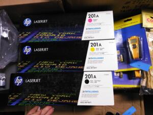 DESCRIPTION: (3) BOXES OF PRINTER INK FOR LASER PRINTER BRAND/MODEL: HP LASERJET INTELLIGENCE INFORMATION: YELLOW, BLACK, MAGENTA, NO BLUE INCLUDED RE