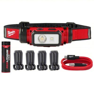 DESCRIPTION: (2) HARD HAT HEADLAMP BRAND/MODEL: MILWAUKEE #801WF2 INFORMATION: RED SIZE: 600 LM MAX BRIGHTNESS, 20 HR MAX RUN TIME, 120 M MAX BEAM DIS