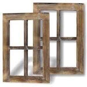 DESCRIPTION: (4) SETS OF RUSTIC MOUNTED WINDOW FRAME WALL DECOR BRAND/MODEL: GREENCO INFORMATION: STAINED WOOD SIZE: 15.8"L x 11"W RETAIL$: $19.99 PER