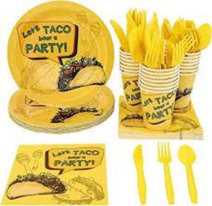 DESCRIPTION: (3) TACO PARTY KIT BRAND/MODEL: BLUE PANDA INFORMATION: MEXICAN TACO THEME SIZE: SERVES 242 RETAIL$: $28.95 QTY: 3