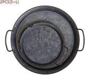 DESCRIPTION: (3) SETS OF (2) HANDCRAFTED ROUND WROUGHT VINTAGE BREAD TRAY BRAND/MODEL: MAYAGU INFORMATION: RETRO METAL, IRON SIZE: 11.8"L x 11.8"W x 1