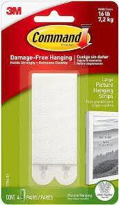 DESCRIPTION: (24) PICTURE HANGING STRIPS BRAND/MODEL: COMMAND/17206-ES INFORMATION: 4-PAIR/WHITE SIZE: .6"L X 3.88"W X 6.75"H RETAIL$: $92.16 TOTAL QT