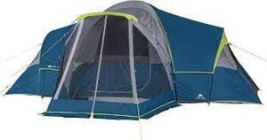 DESCRIPTION: (1) MODIFIED DOME TENT WITH SCREEN PORCH BRAND/MODEL: OZARK TRAIL INFORMATION: BLUE SIZE: 10 PERSON RETAIL$: $182.92 EA QTY: 1