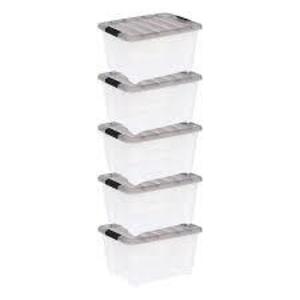 DESCRIPTION: (4) LOCKING STORAGE BINS BRAND/MODEL: IRIS USA INFORMATION: CLEAR WITH BLACK HANDLES RETAIL$: $41.82 TOTAL QTY: 4